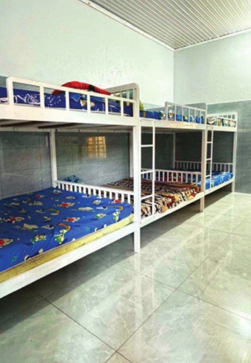 New bunk beds with fresh mattresses in a renovated bedroom