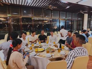 Pastors and leaders sharing a meal at the resort
